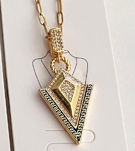 Geometrik Desenli Taşlı Kolye
